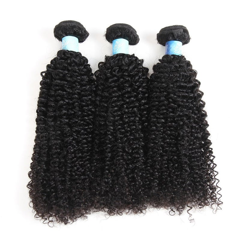 BLY 7A Mongolian Afro Kinky Curly Human Hair 3 Bundles Unprocessed Hair Weave Weft Big Hair for African American Women Natural Color (12/14/16 Inch, Kinky Curly Black) - Image 5